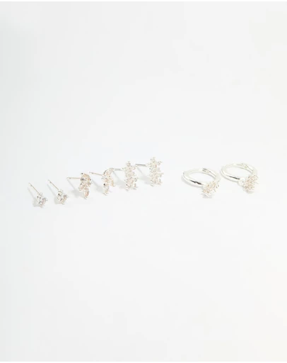 Lovisa - Silver Plated Brass Flower Stud & Hoop Earrings 4-Pack