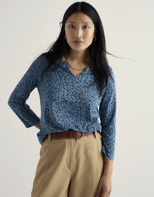 Seasalt - Seasalt Cornwall Blue Kellow 3/4 Sleeve Jersey Top
