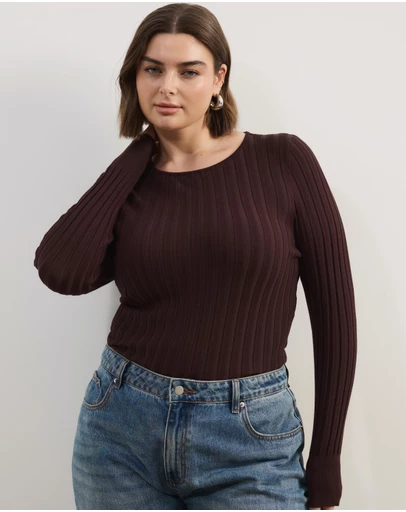 Atmos&Here Curvy - Rumi LS Fitted Rib Knit Top