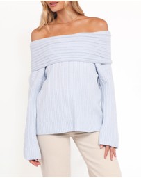 Petal & Pup - Kenny Off Shoulder Knit Sweater - Pale Blue