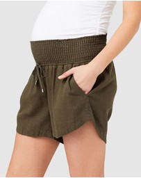Ripe Maternity - Byron Shirred Linen Shorts