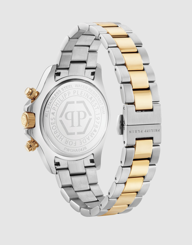 Philipp Plein - Philipp Plein Nobile Chrono 43mm Silver White Dial Two-Tone Stainless Steel Bracelet Watch