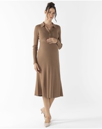 Angel Maternity - Knit Maternity Midi Dress in Camel