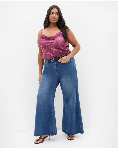 City Chic - Satin Cowl Lace Print Cami