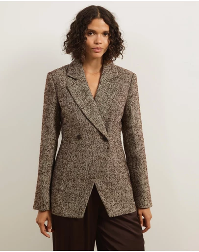 Atmos&Here - Beth Cinched Waist Tweed Blazer