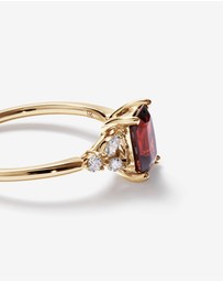 Michael Hill - Radiant Cut Garnet and 0.16 Carat TW of Diamonds Scatter Ring in 10kt Yellow Gold