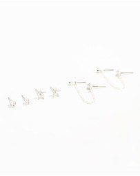Lovisa - Silver Plated Brass Flower & Chain Earrings 3-Pack