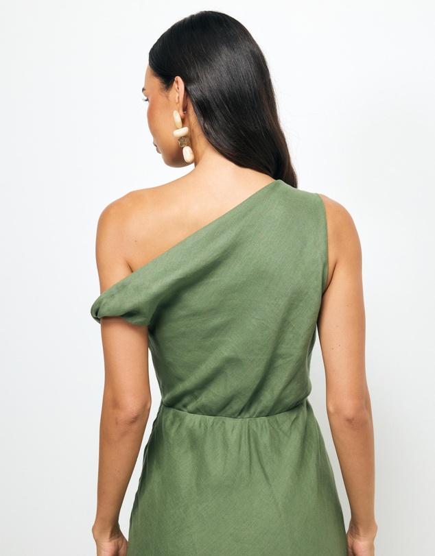 Revibe - Repaired AERE Fia Linen Draped Off Shoulder Maxi Dress - AU 12