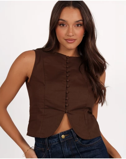 Petal & Pup - Daniella Linen Vest - Chocolate Brown