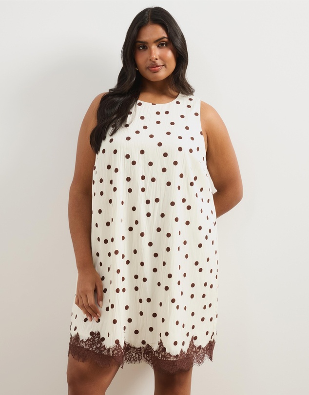 Atmos&Here Curvy - Polka Dot Mini Dress With Lace Trim