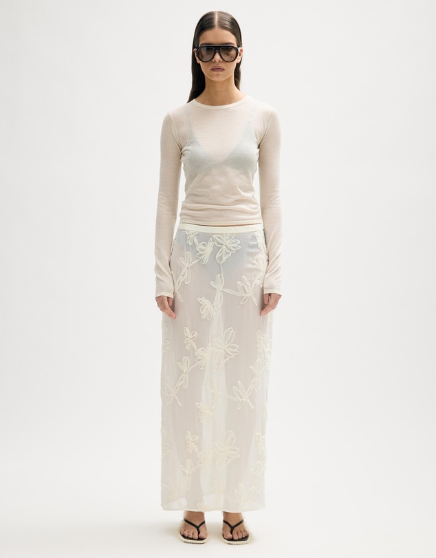 Minima Esenciales - Maelle Floral Applique Midi Skirt