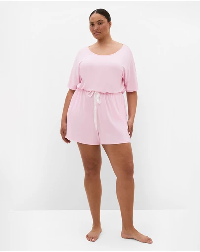 City Chic - Plus size Cara Sleep Romper - baby pink