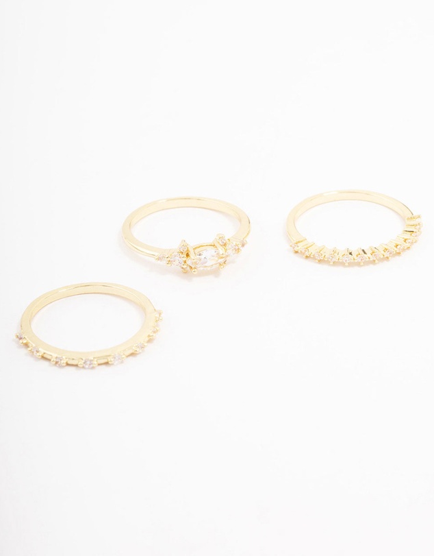 Lovisa - Gold Plated Fine Marquise Triple Stacking Ring Pack