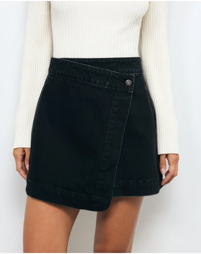 AERE - Denim Wrap Over Mini Skirt