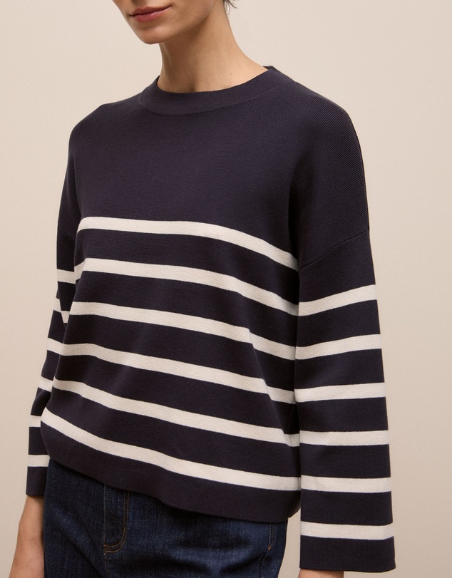 Trenery - Cotton Breton Stripe Knit in Night Sky