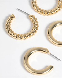 Lovisa - Gold Plated Twisted Hoop Earring Pack