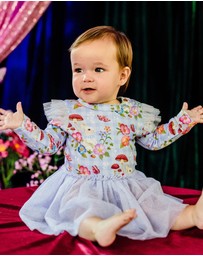 Fleur Harris - 'Curious Bunny' Long Sleeve Tutu Bodysuit Dress in Cornflower
