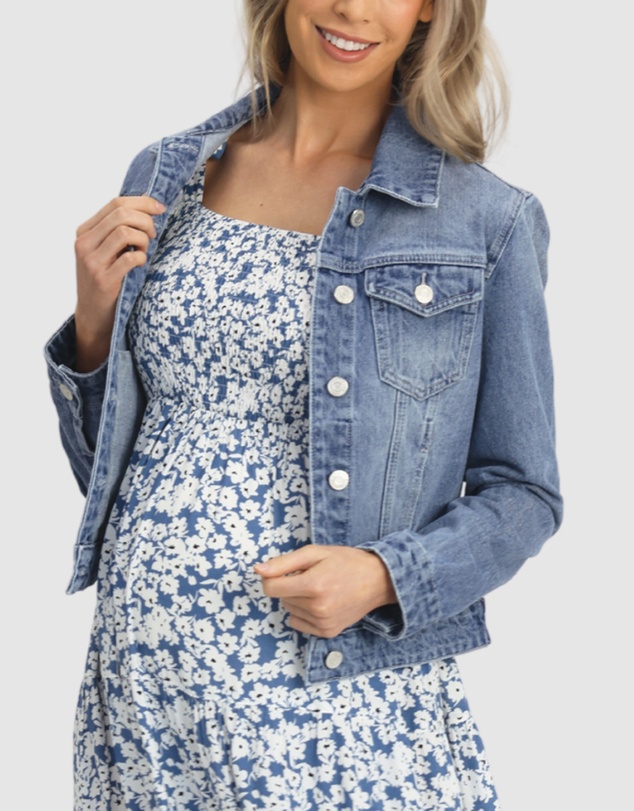Angel Maternity - Maternity & Nursing Midi Blue Floral Dress