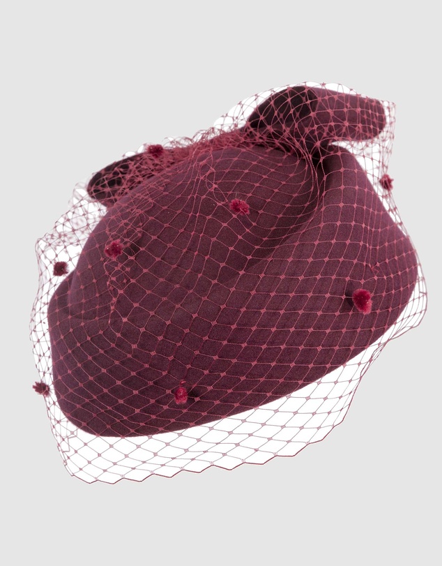 Max Alexander - Felt Burgundy Pillbox Hat With Veil