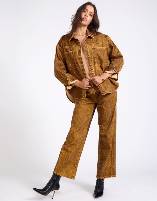 ONE TEASPOON - Baxters Mid Waist Wide Leg Denim Jeans - Burnt Tobacco