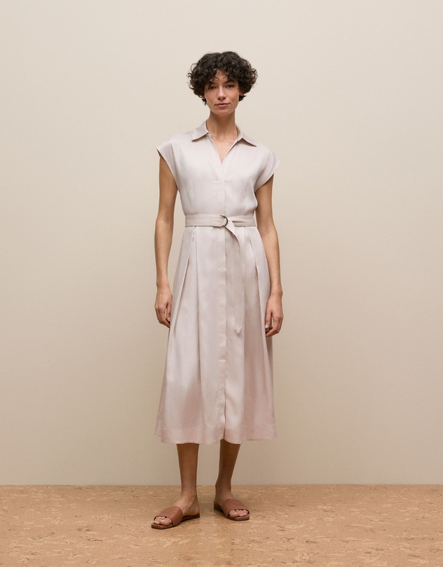 Trenery - Soft Pleat Belted Dress in Stone