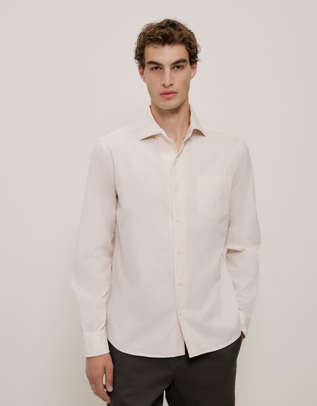 Trenery - Garment Dyed Cotton Twill Shirt in Stone