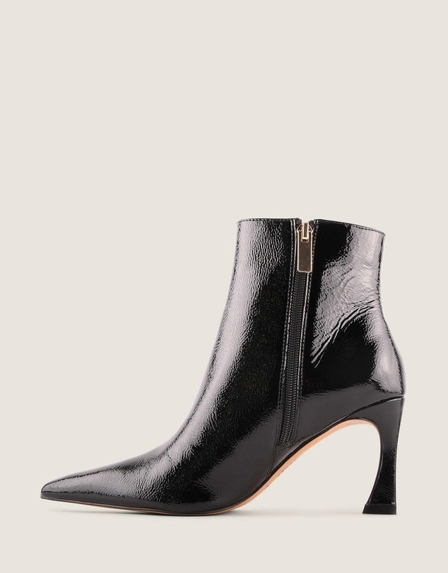 Shelly Shen - Channing Heel Ankle Boots Black Crinkle Patent