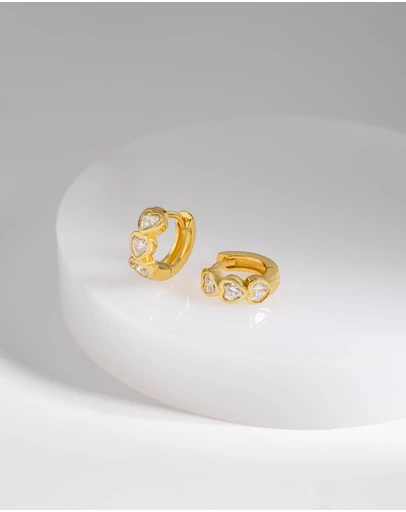 Wanderlust + Co - Heart Bezel Gold 8mm Huggie Earrings