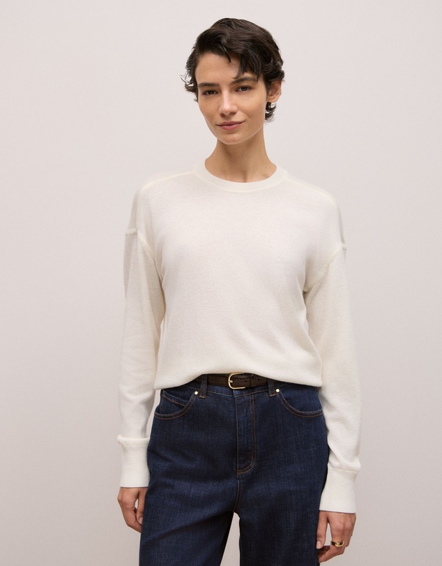 Trenery - Merino Cashmere Forward Shoulder Seam Crew in Ivory
