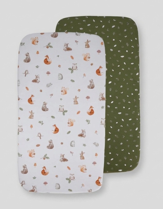 Living Textiles - 2 Pack Organic Bedside Sleeper Fitted Sheet - Fox & Friends