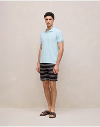 Trenery - Pique Monogram Short Sleeve Polo in Pastel Blue