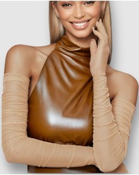 High Heel Jungle - Ariana Ruched Mesh Opera Glove - Nude
