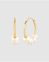 Elli Jewelry - Earrings Creoles Beads Classic with Freshwater Pearls in 925 Sterling Silver Gold Plated