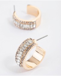 Lovisa - Gold Baguette Diamante Small Hoop Earrings