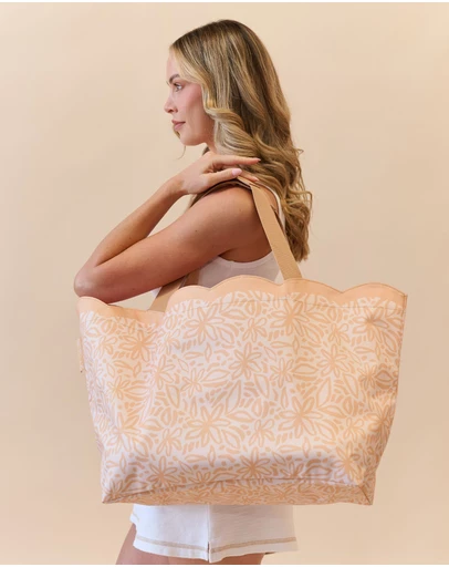 Sky Gazer - Scalloped Edge Beach Bag- Amber Bloom