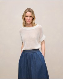 Trenery - Mercerised Cotton Open Knit T-shirt in Ivory