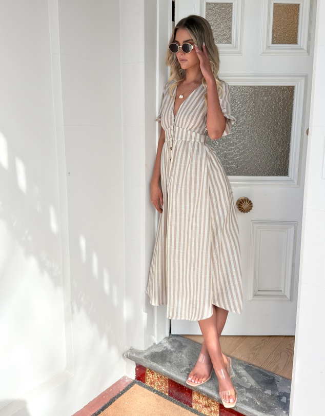Esther & Co - Korbel Dress - Beige Stripe