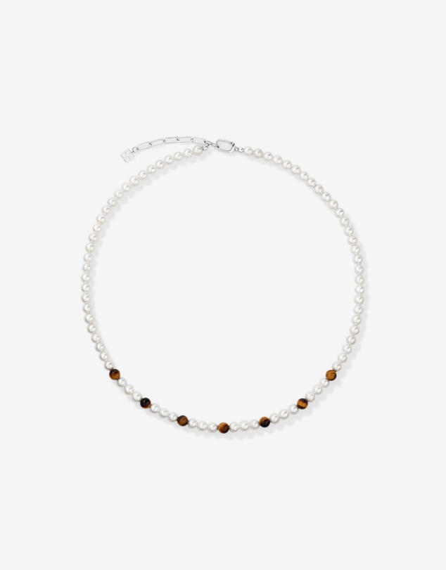 Michael Hill - Cultured Freshwater Pearl & Tiger Eye Necklace in Sterling Silver