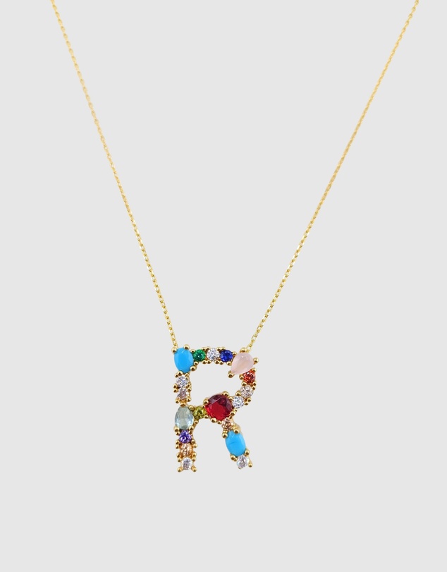 Izoa - Alphabet Letter Semi Precious Stone R Necklace