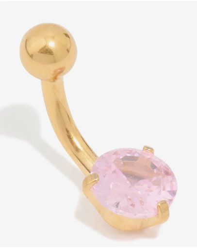Lovisa - Gold Plated Surgical Steel Pink Cubic Zirconia Belly Bar