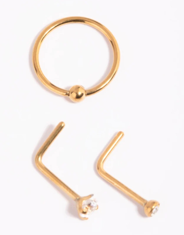 Lovisa - Gold-Plated Titanium Diamante Nose Stud Pack