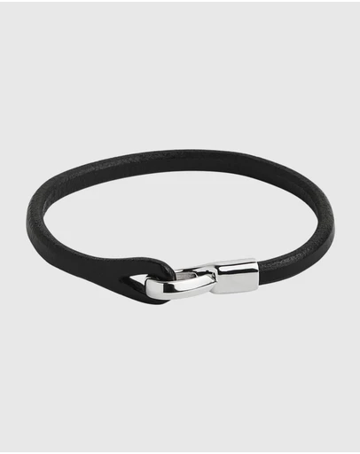 Najo - Kinship Black Leather & Steel Bracelet (21cm)