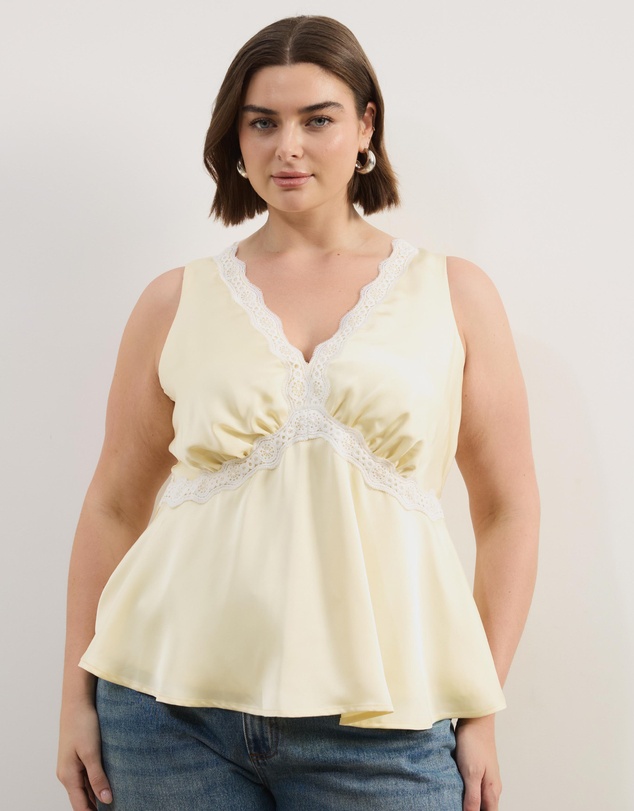 Atmos&Here Curvy - Sylvie Satin Lace Trim Top