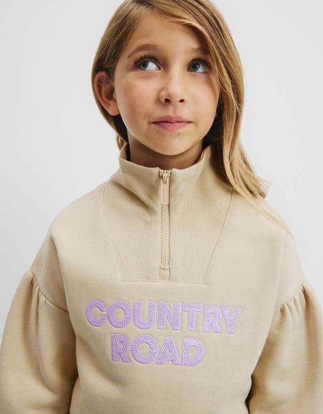 Country Road - Australian Cotton Blend Sequin Half Zip Sweat
