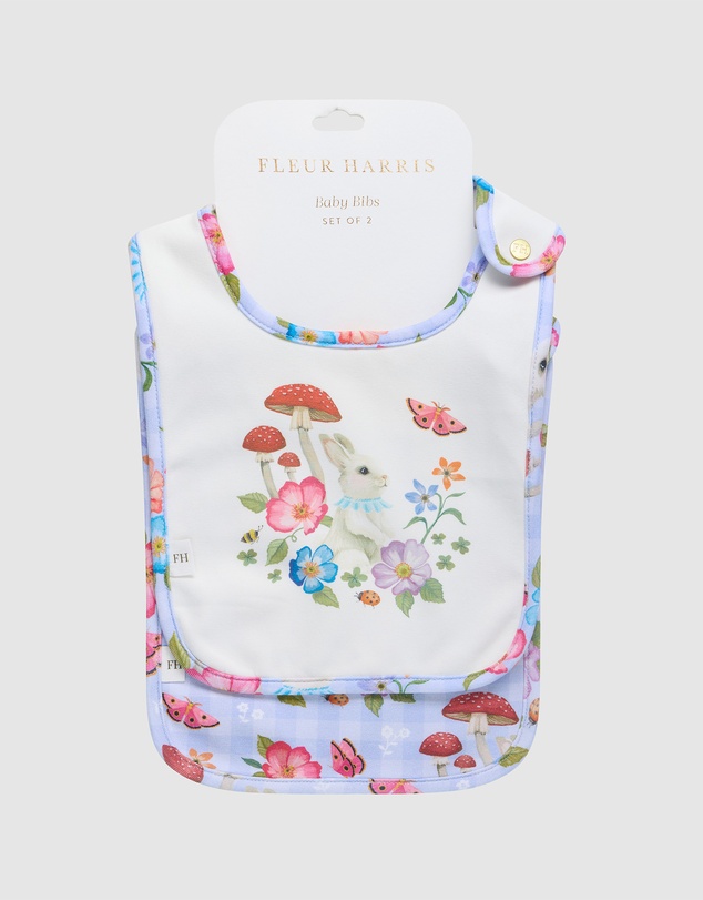 Fleur Harris - 'Bunny Forest' Dandy Duo Bibs in Cornflower