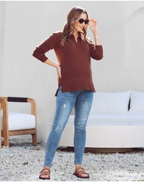 Angel Maternity - Jolie Maternity Polo Knit in Brown