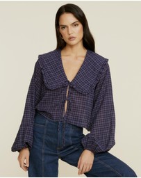 The Fated - Montant Check Tie Blouse