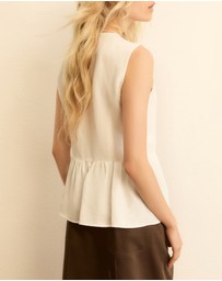 Emme - White Viscose Linen Waistcoat Top