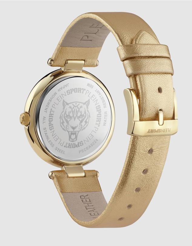 Plein Sport - PLEIN OPIUM 38mm Champagne dial with Gold Leather Strap
