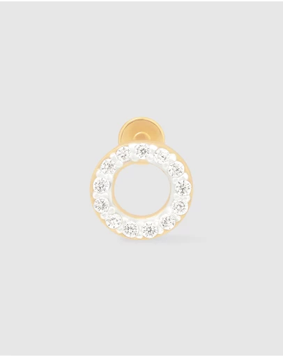 Wanderlust + Co - Alphabet Pave Gold Flat Back Earring - Letter O